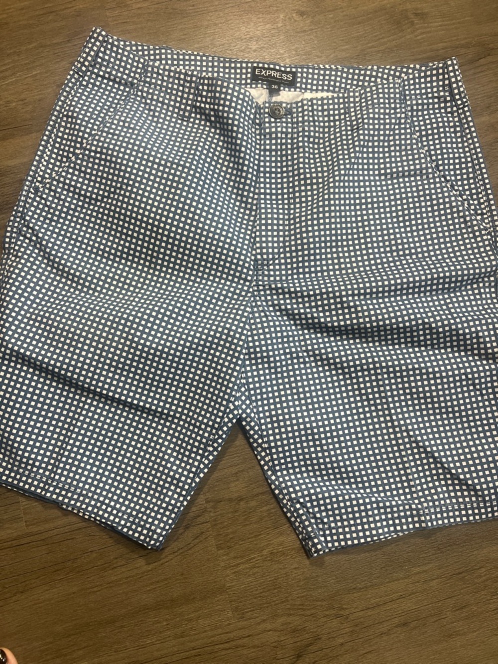 Express Navy and White Micro-Check Casual Shorts